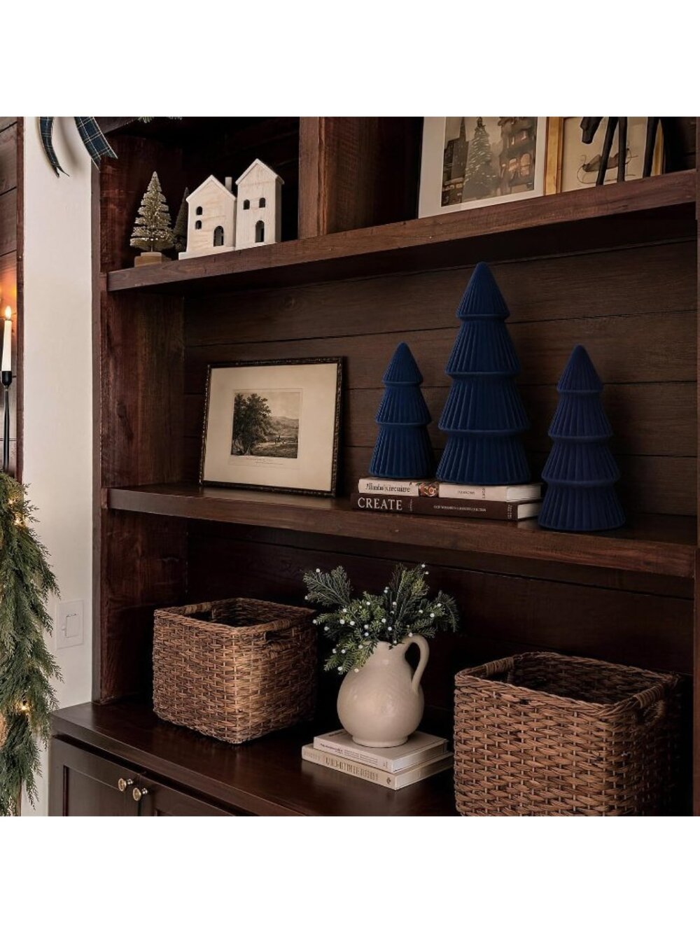 🎄3 Blue Velvet Ceramic Christmas Indoor Mini Table Top Christmas Tree Decor - Picture 6 of 6